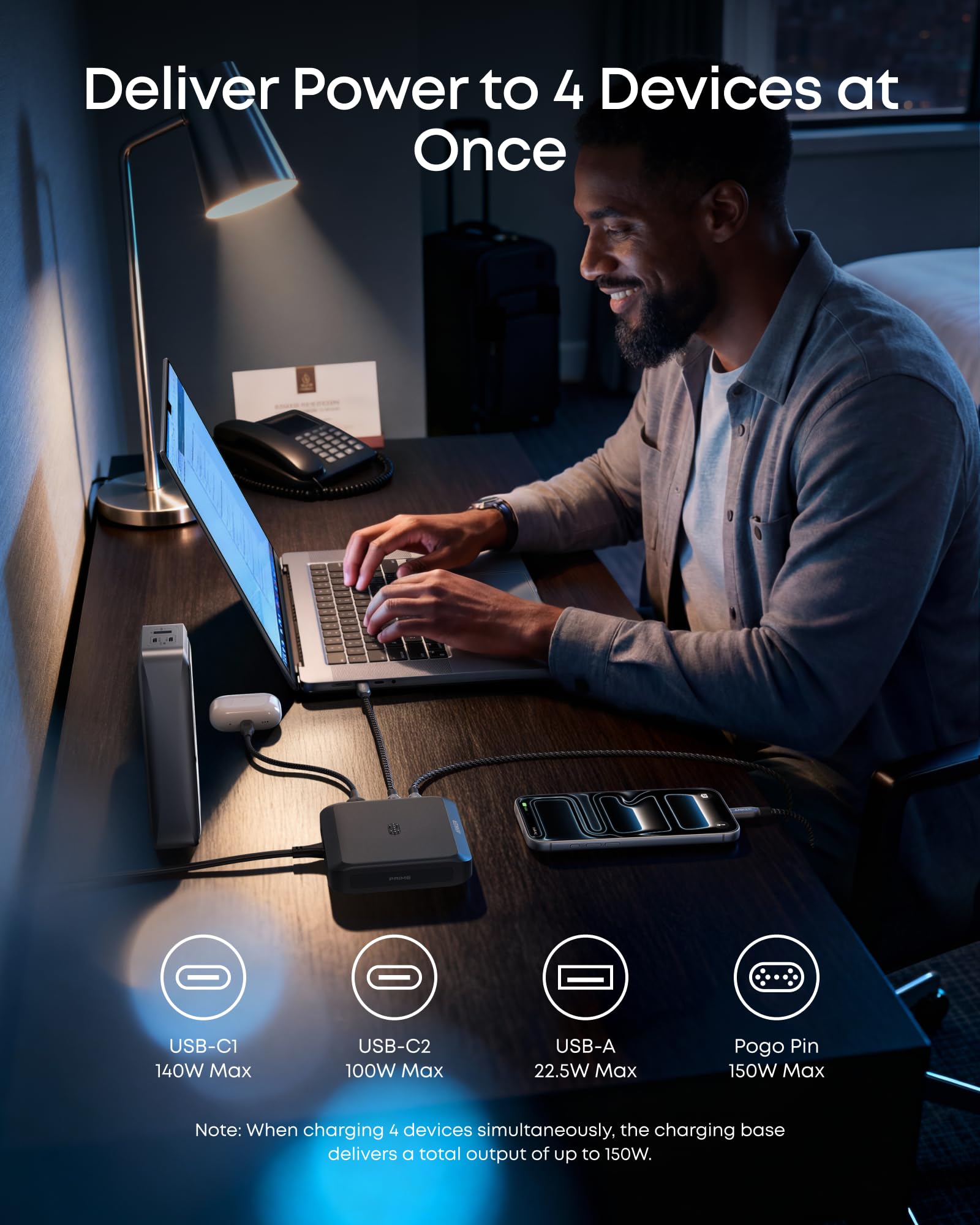 Anker Charging Base, 150W Max Charging for 4 Devices, Works with Prime Power Banks with Pogo Pin, for MacBook Pro/Air, Dell, iPhone 17/16 Series, Samsung, and More (Power Bank Not Included) - Image 4