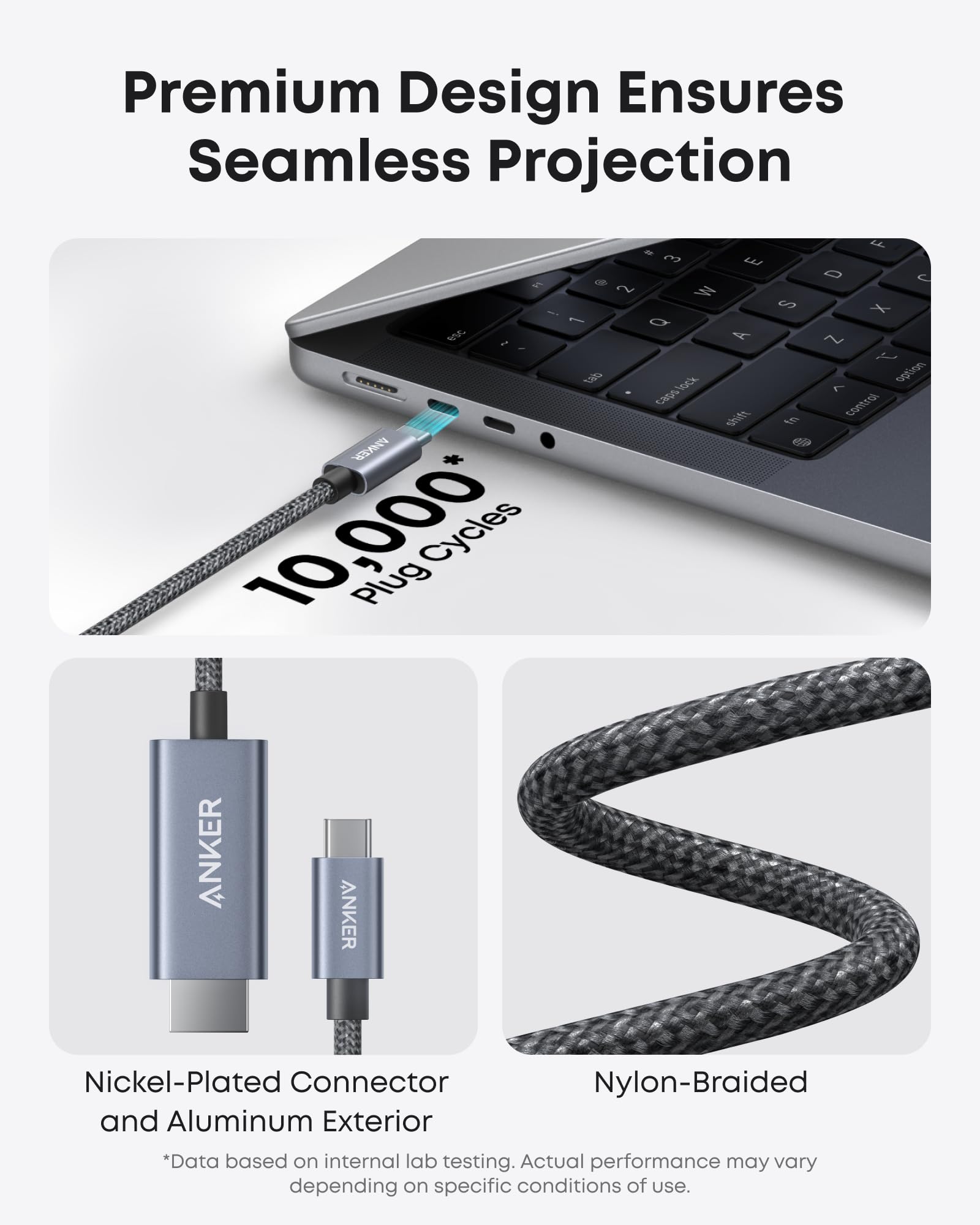 Anker HDMI Cable, 4K@60Hz Ultra-Fast Nylon-Braided USB C to HDMI Cord with Advanced Shielding, Thunderbolt 5/4/3, for MacBook, iPad, iPhone, HD TV, and More (6FT,Black) - Image 6