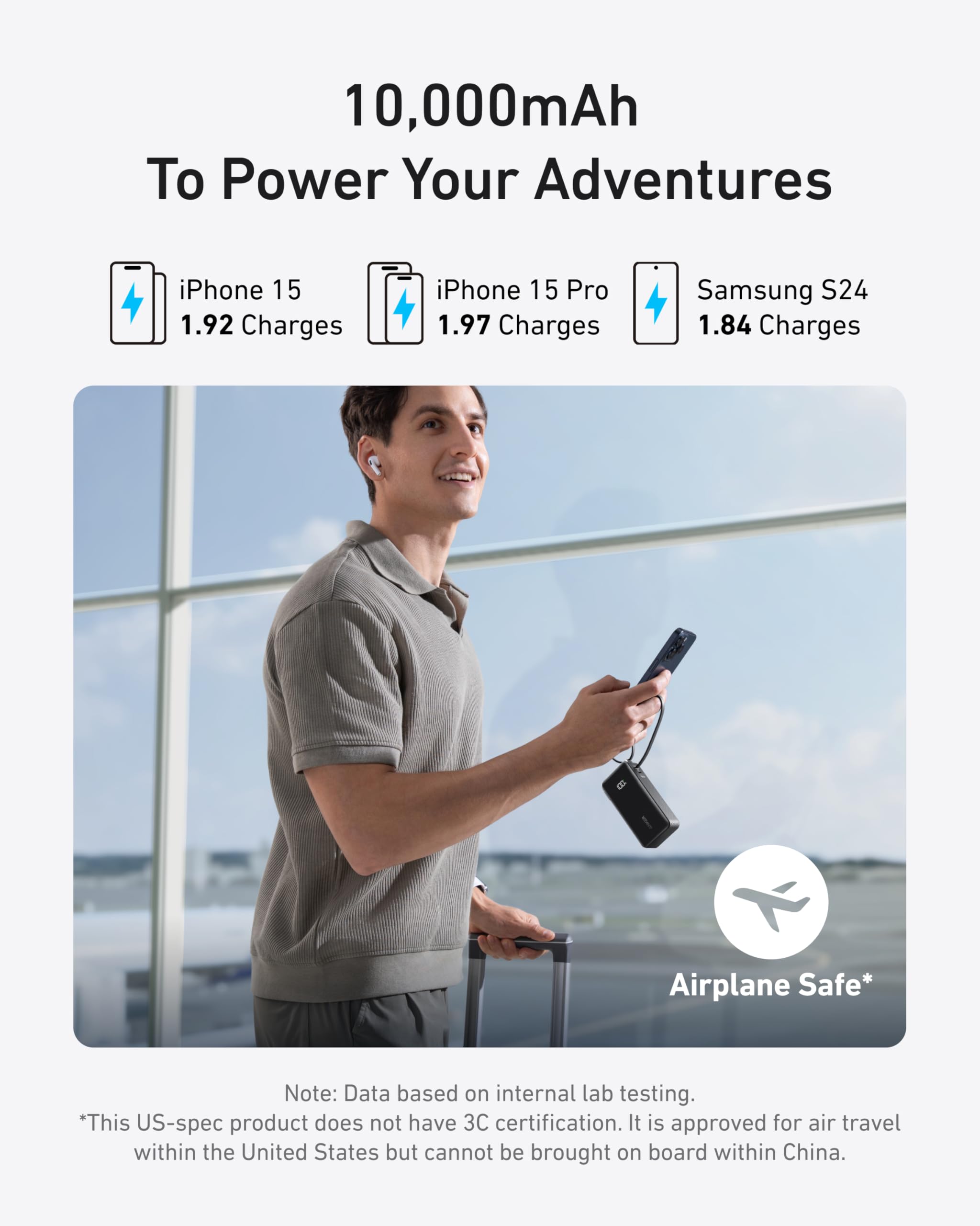 Anker Nano 3-in-1 Portable iPhone Charger, 10,000mAh Power Bank with Built-in USB-C Cable and Foldable Wall Plug, 30W Max Battery Pack, Travel Essentials for iPhone 17/16/15 Series, Galaxy, MacBook - Image 4