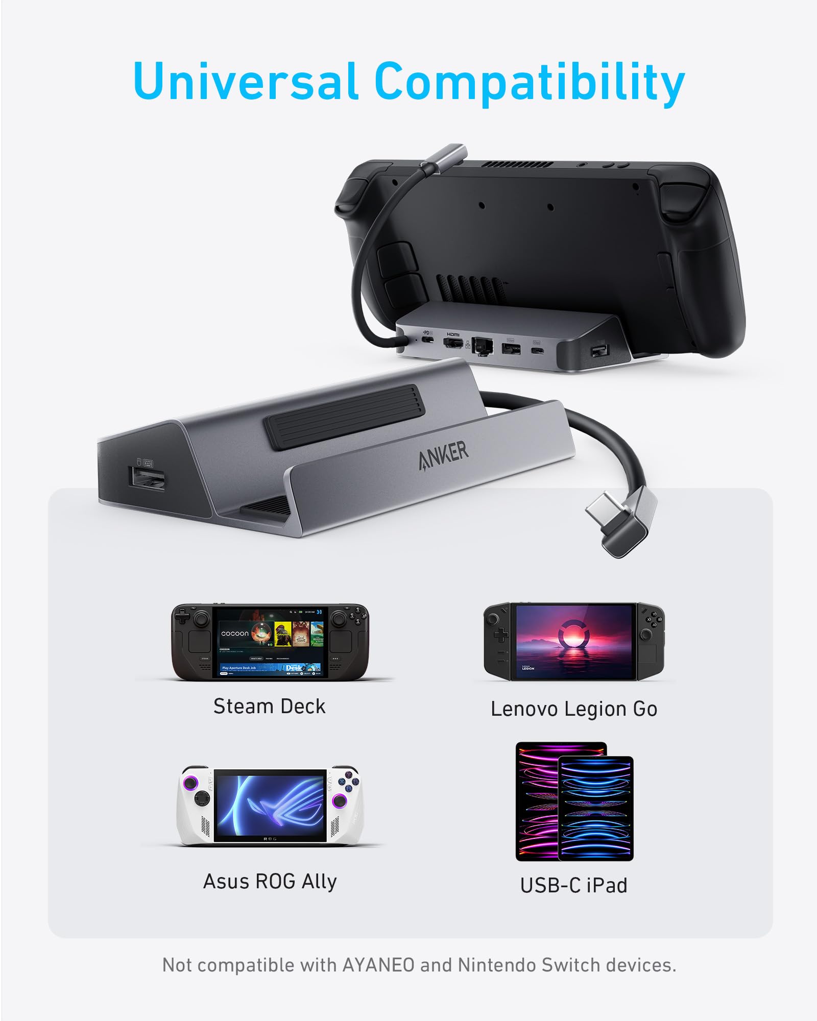 Anker Steam Deck Dock, Docking Station for Steam Deck (OLED)/ROG Ally/Legion Go, 6-in-1 USB C Hub with HDMI 4K@60Hz, 1Gbps Ethernet, 2 USB-A and 1 USB-C Port, 90W Fast Charging (Not for Rog Ally X) - Image 7