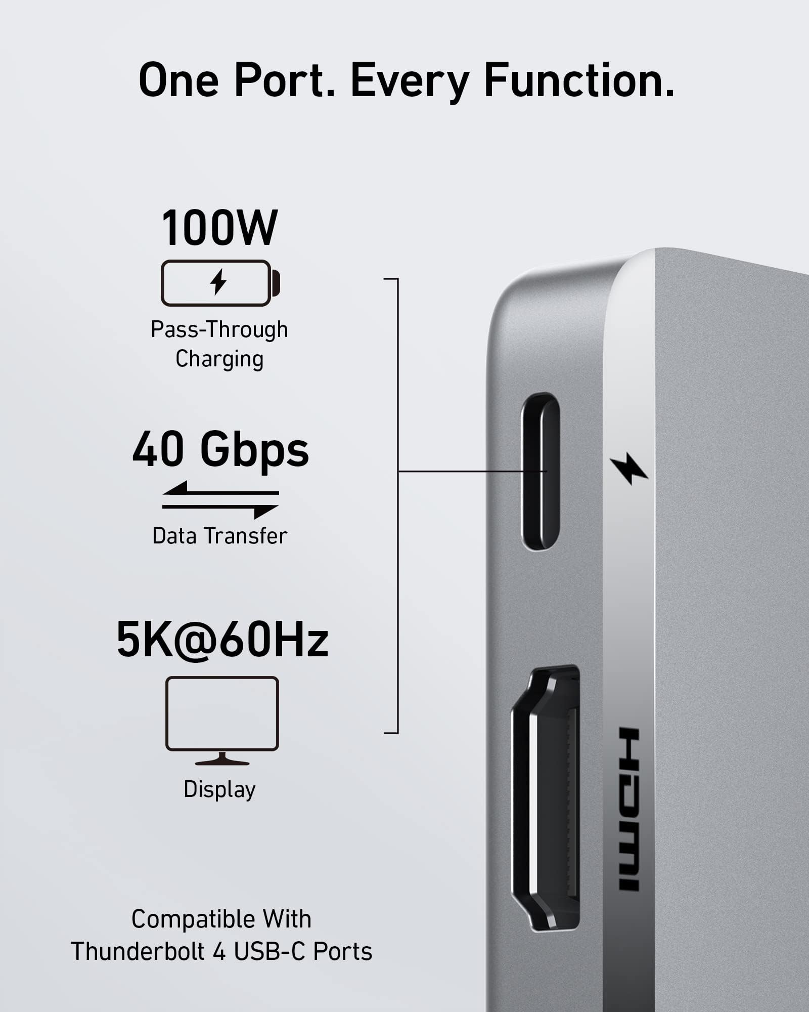 Anker USB C Hub for MacBook, 7-in-2 with 4K@60Hz HDMI, Compatible with Thunderbolt 4, 1 Type C and 2 USB A Data Ports for MacBookPro 13 Inch, MacBookAir M1 / M2, and More - Image 3