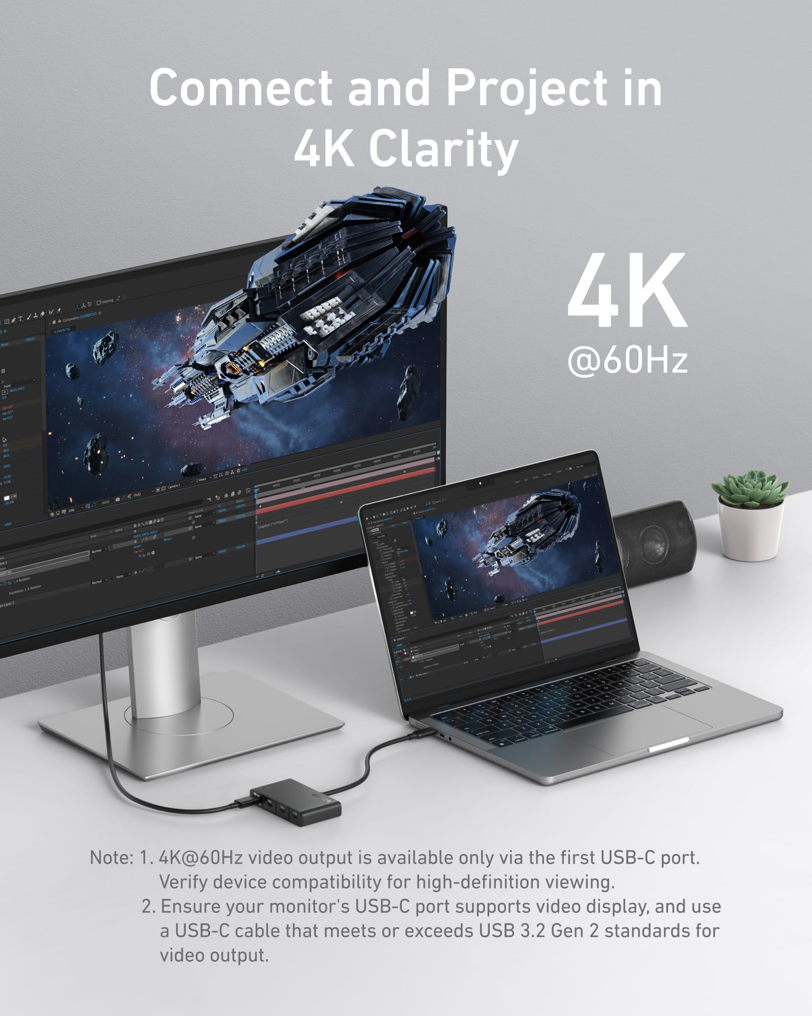 Anker USB-C Hub, USBC to 4-Port USBC Adapter, Multiport USB C Splitter, USB 3.2 Display Hub with 100W Max PD & Max 10Gbps Fast Data Transfer for MacBook Pro, iPad, Surface Pro, Dell and More - Image 3