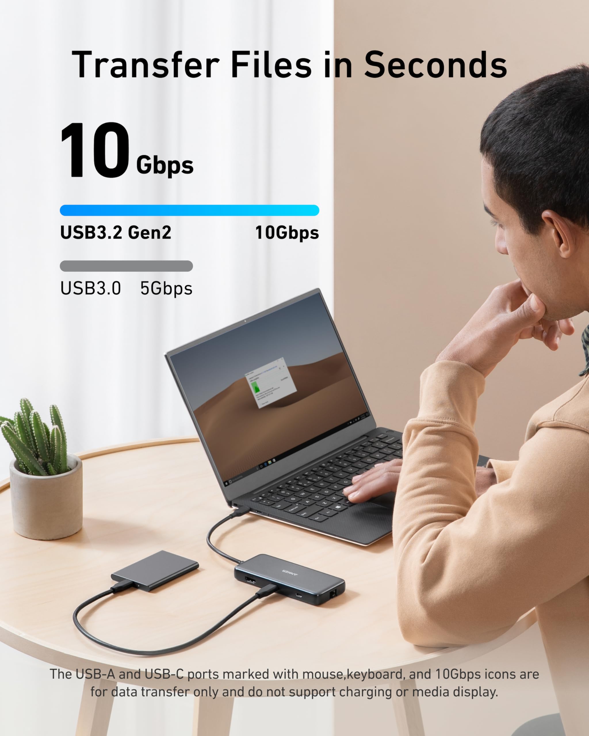 Anker USB C Hub with Ethernet, 8-in-1 Multiport Ethernet Adapter with 4K 60Hz HDMI Port, 85W Power Delivery, 10Gbps USB C and 2 A Data Ports, microSD SD Card Reader, for MacBook Pro/XPS/iPad and More - Image 4