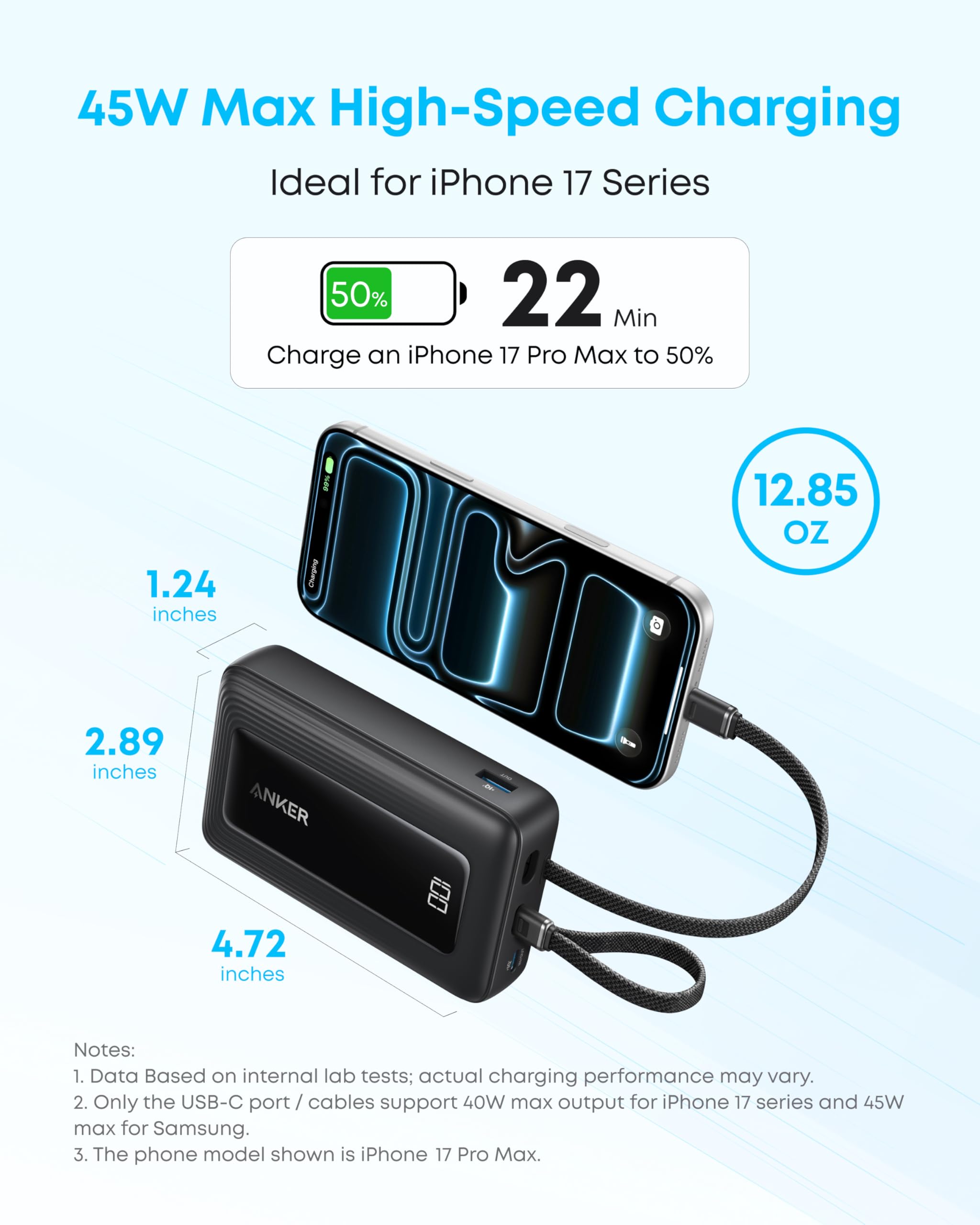Anker Zolo Power Bank (2025 Upgraded Version), 45W Max Fast Charging, 20,000mAh Battery Pack, Dual Built-in USB-C Cables, USB-C&A Port, for iPhone 17/16 Series, Galaxy, MacBook, and More - Image 4