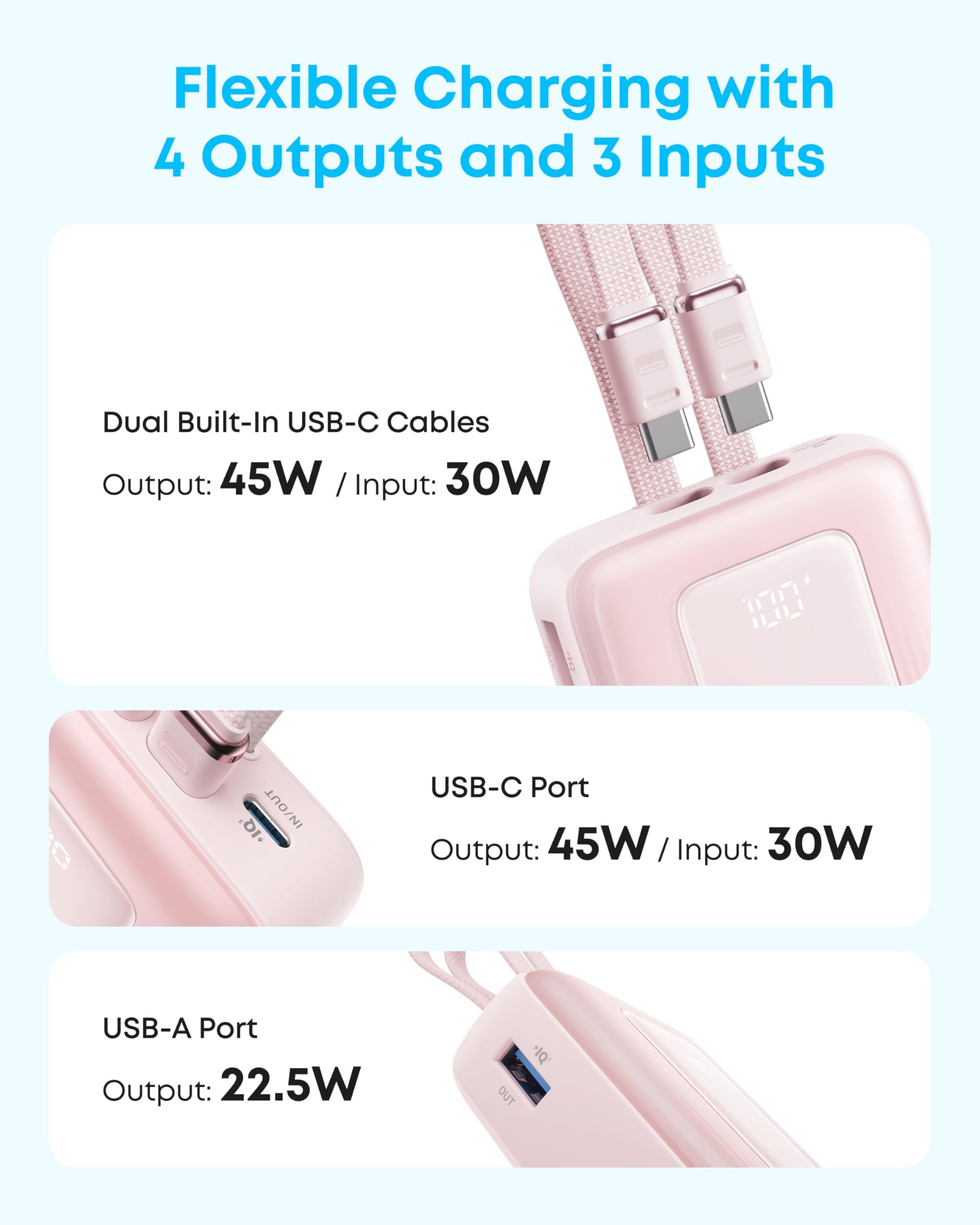 Anker Zolo Power Bank (2025 Upgraded Version), 45W Max Fast Charging, 20,000mAh Battery Pack, Dual Built-in USB-C Cables, USB-C&A Port, for iPhone 17/16 Series, Galaxy, MacBook, and More - Image 8